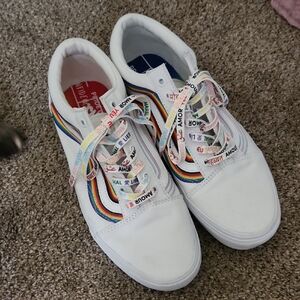 Vans White Sneakers with Rainbow Accents